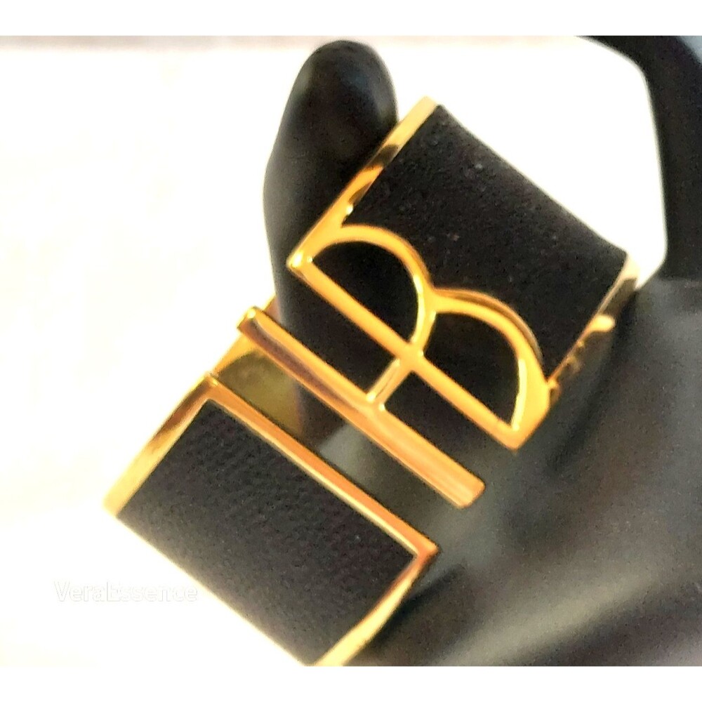 NWT RARE HENRI BENDEL NYC HB Logo GOLD Cuff Black Leather Crystals Bracelet